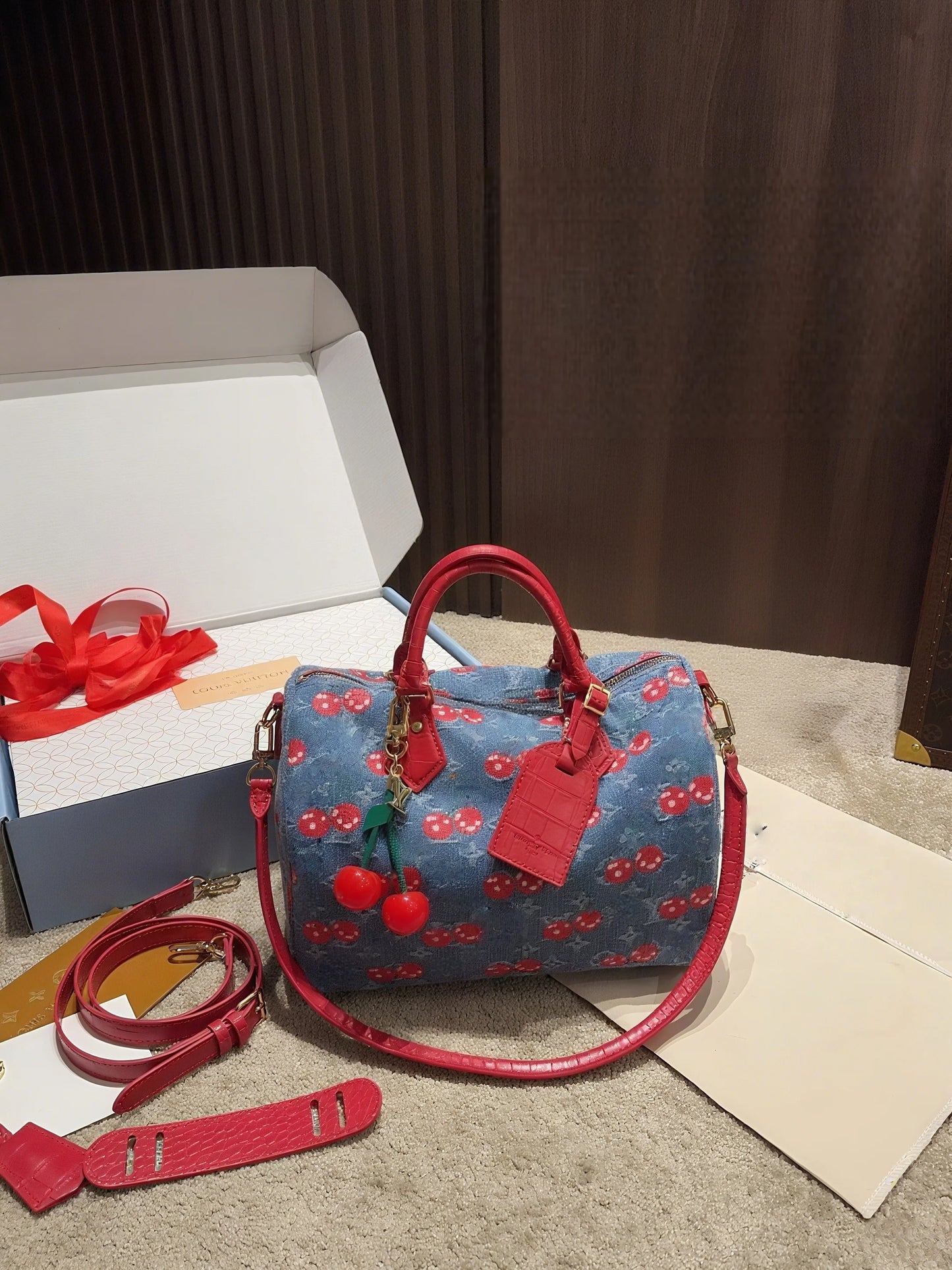 Cherry Pillow Handheld Crossbody Denim Shoulder Bag