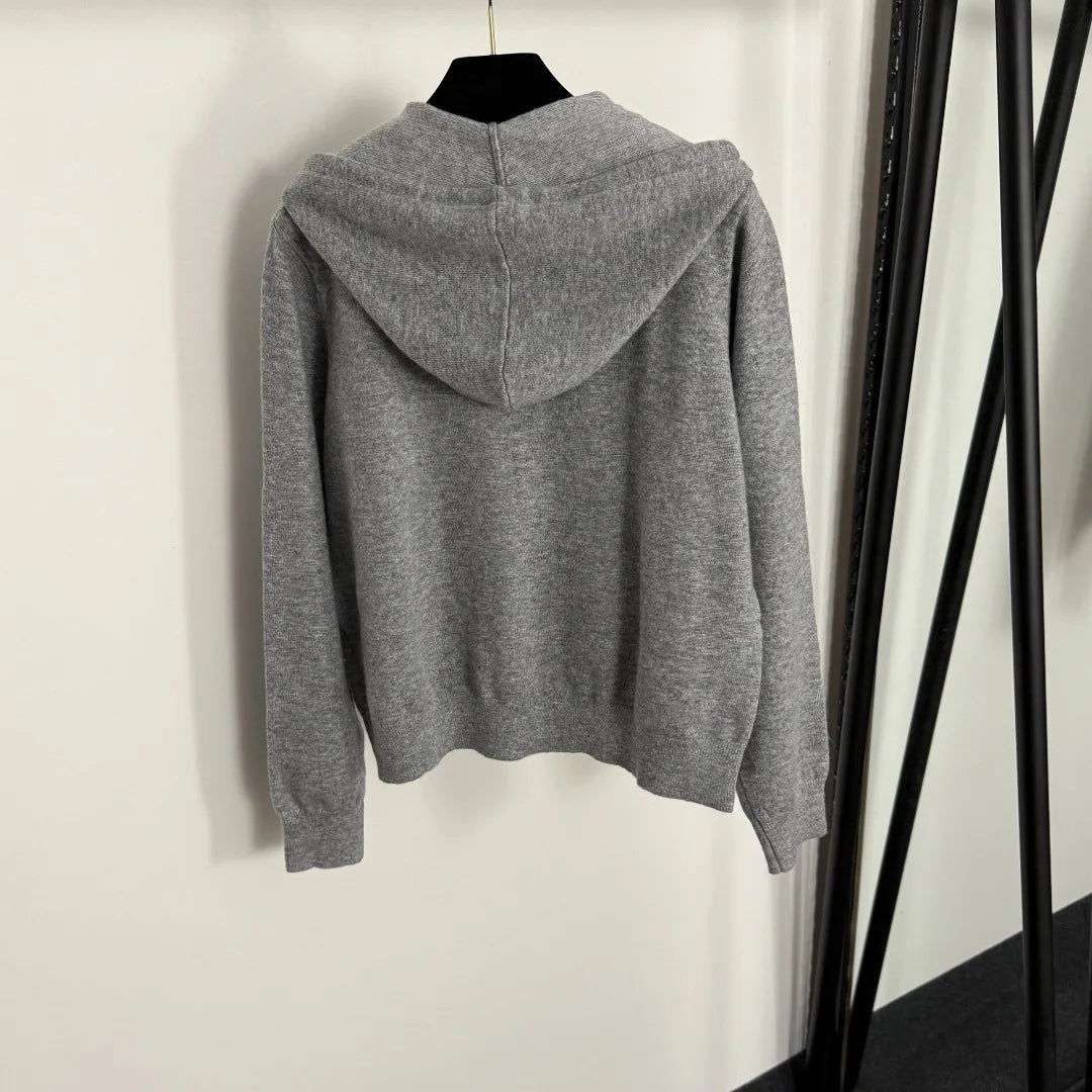 25 early autumn new women's versatile temperament knitted pullover hooded loose hoodie