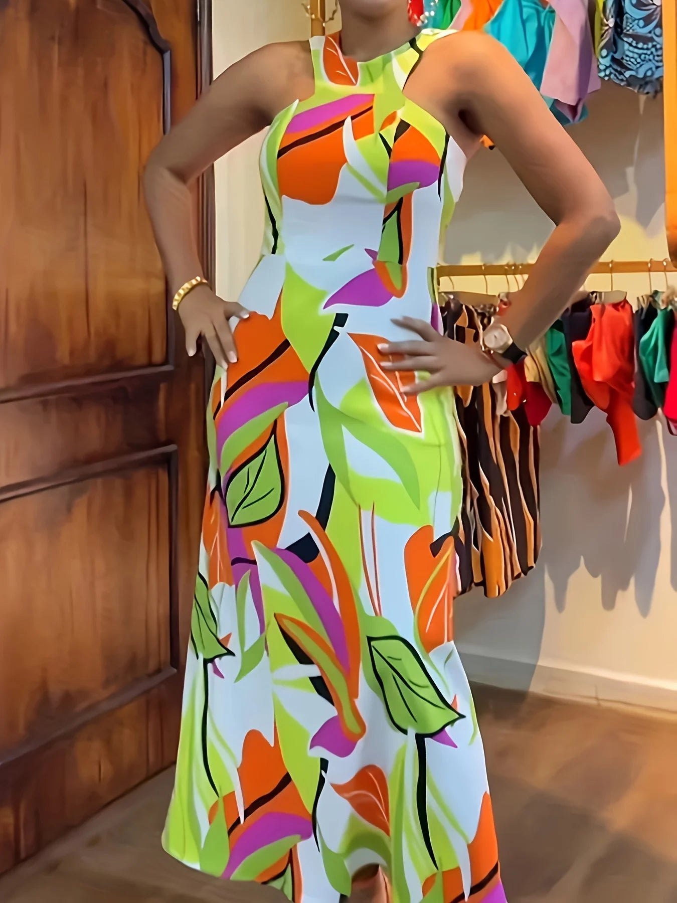 Casual and Elegant Vacation Minimalist Mixed Print Suspender Dress