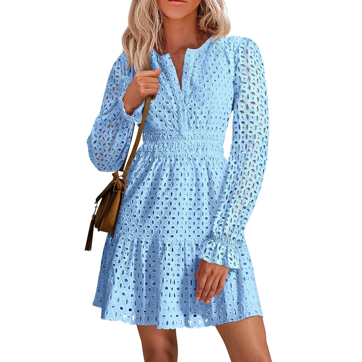 Spring Summer Elegant Short Dress Cross V-neck Contrast Polka Dot