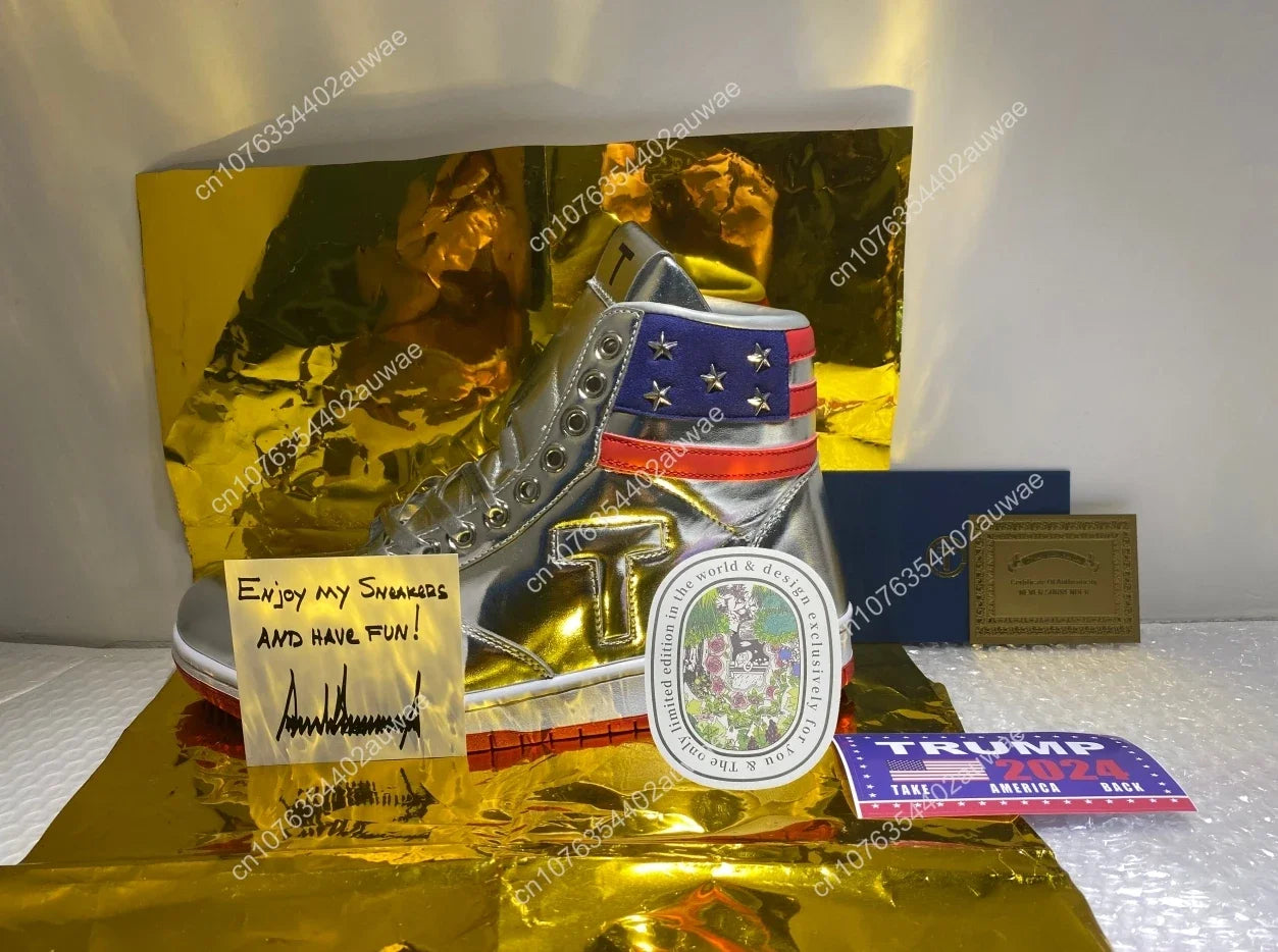 Trump NEVER SURRENDER Gold Shoes Top Quality Big Size 47 48 Mens 2024 MAGA