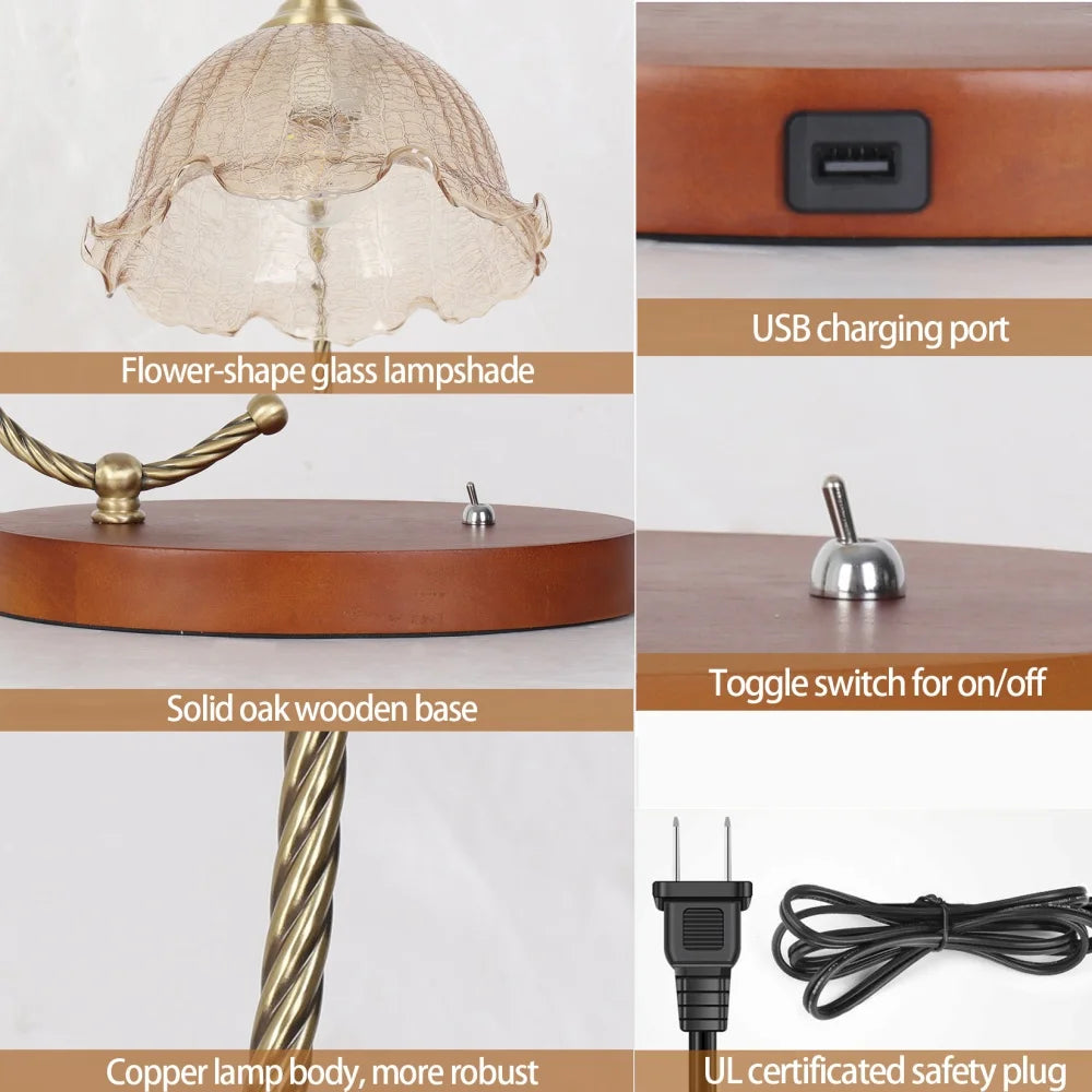Mid-Century Glass Flower Desk Lamp for Bedside Table Lighting