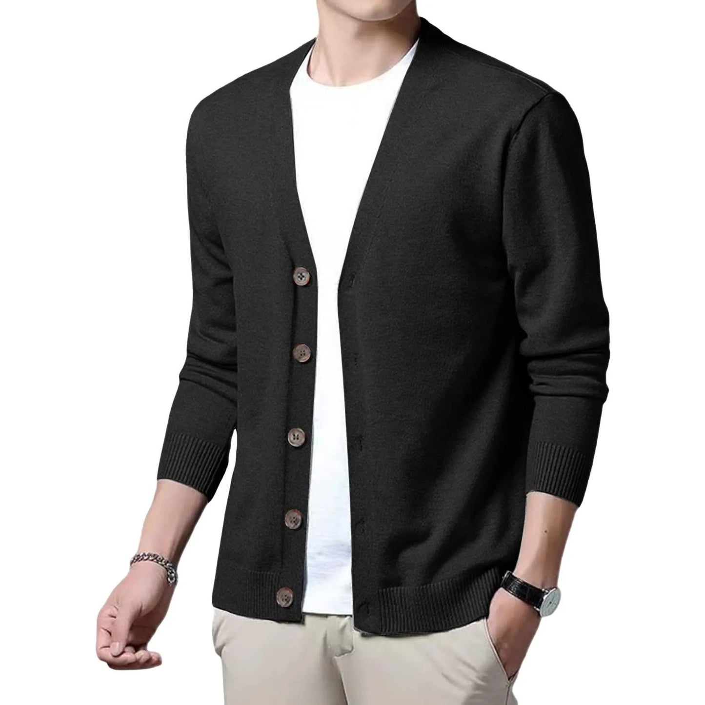 Men's V Neck Cardigan Sweater Coat Single Breasted Ribbed
