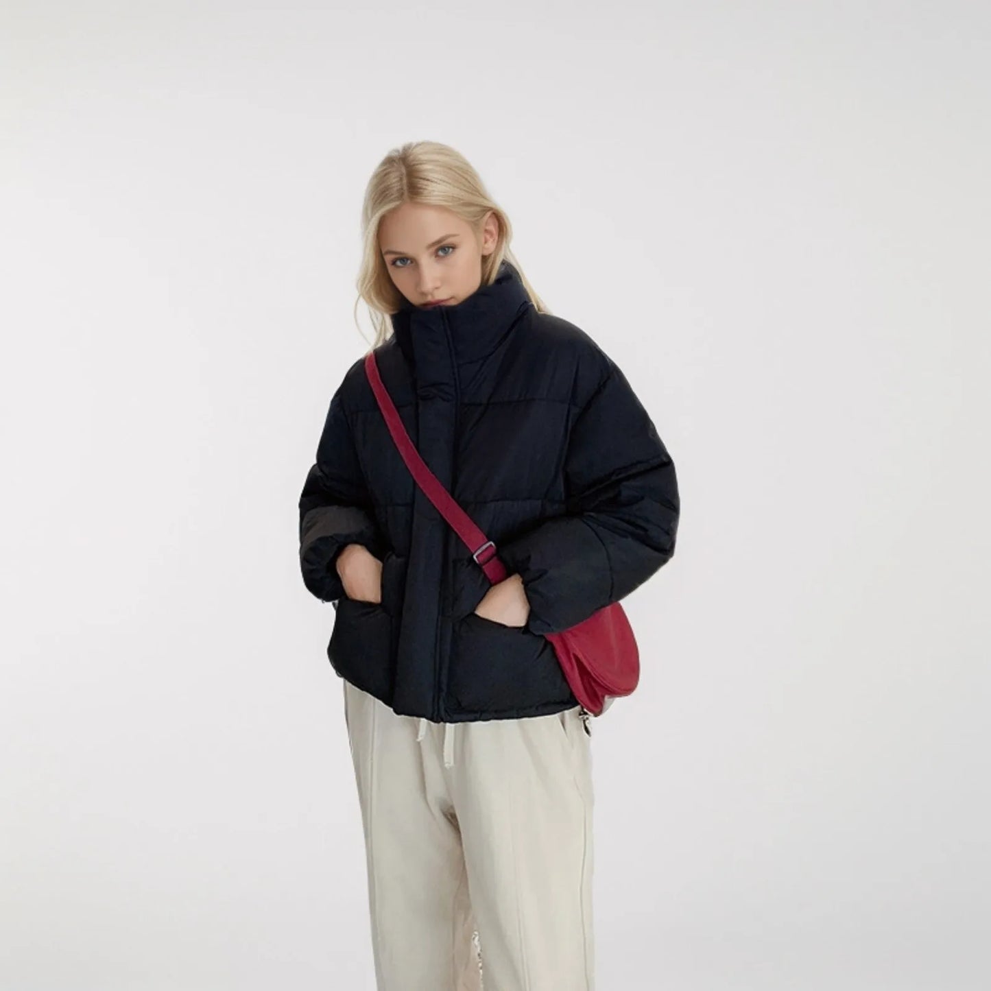 Women's Down Cotton Coat Short Stand-up Collar Autumn/winter Solid Color