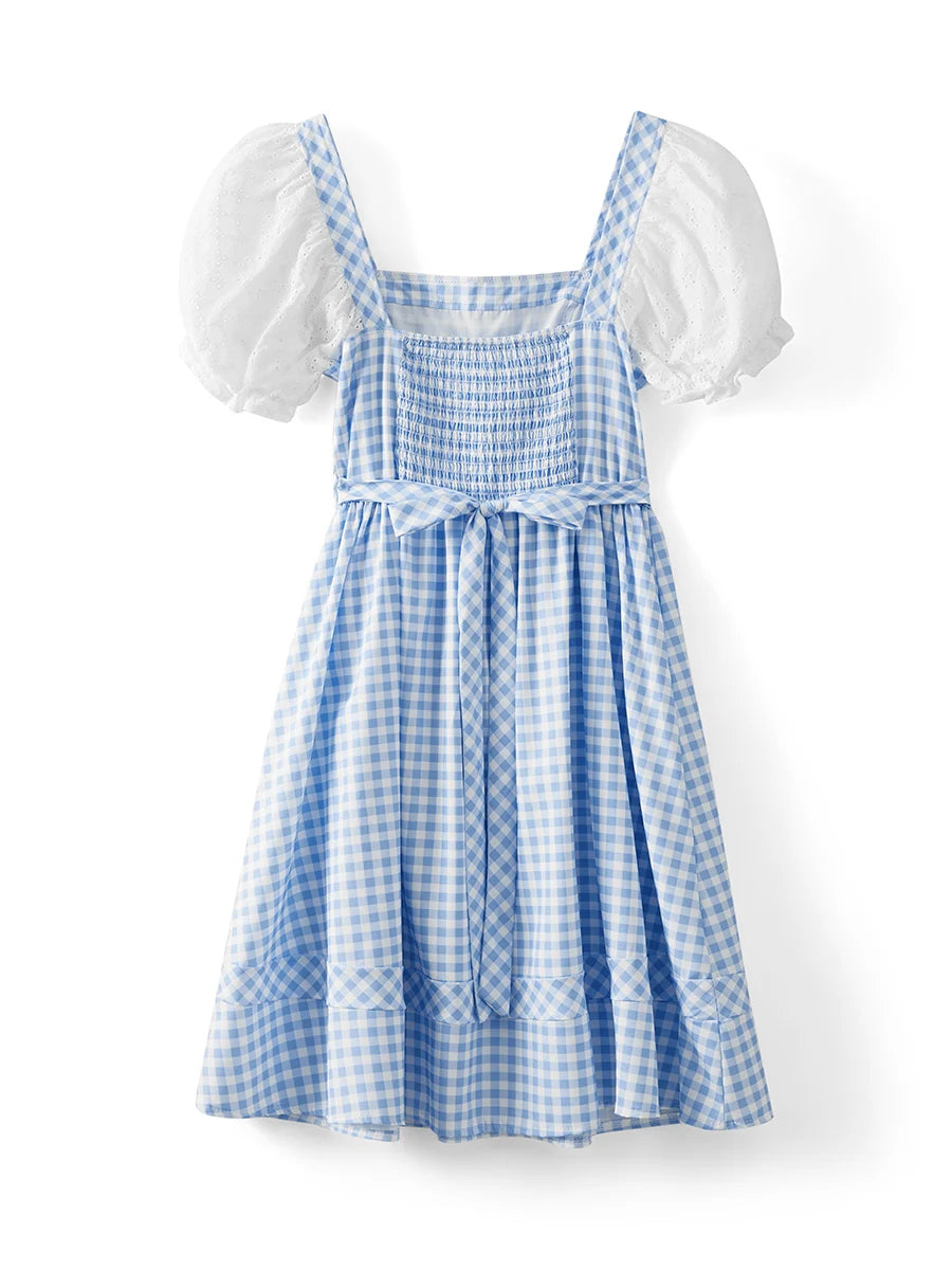 Women s Halloween Movie Character Costumes Plaid Print Short Sleeves Dress