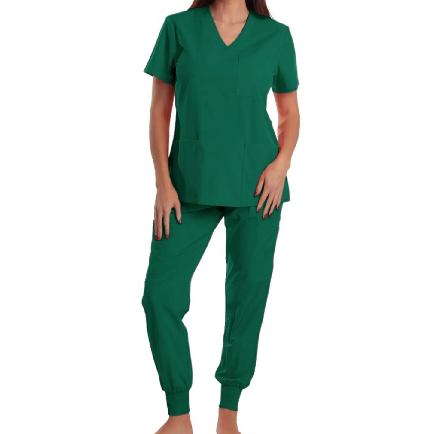 Nurse Scrub Set V Neck Short Sleeve Multicolor Jogger Pants Medical Uniform
