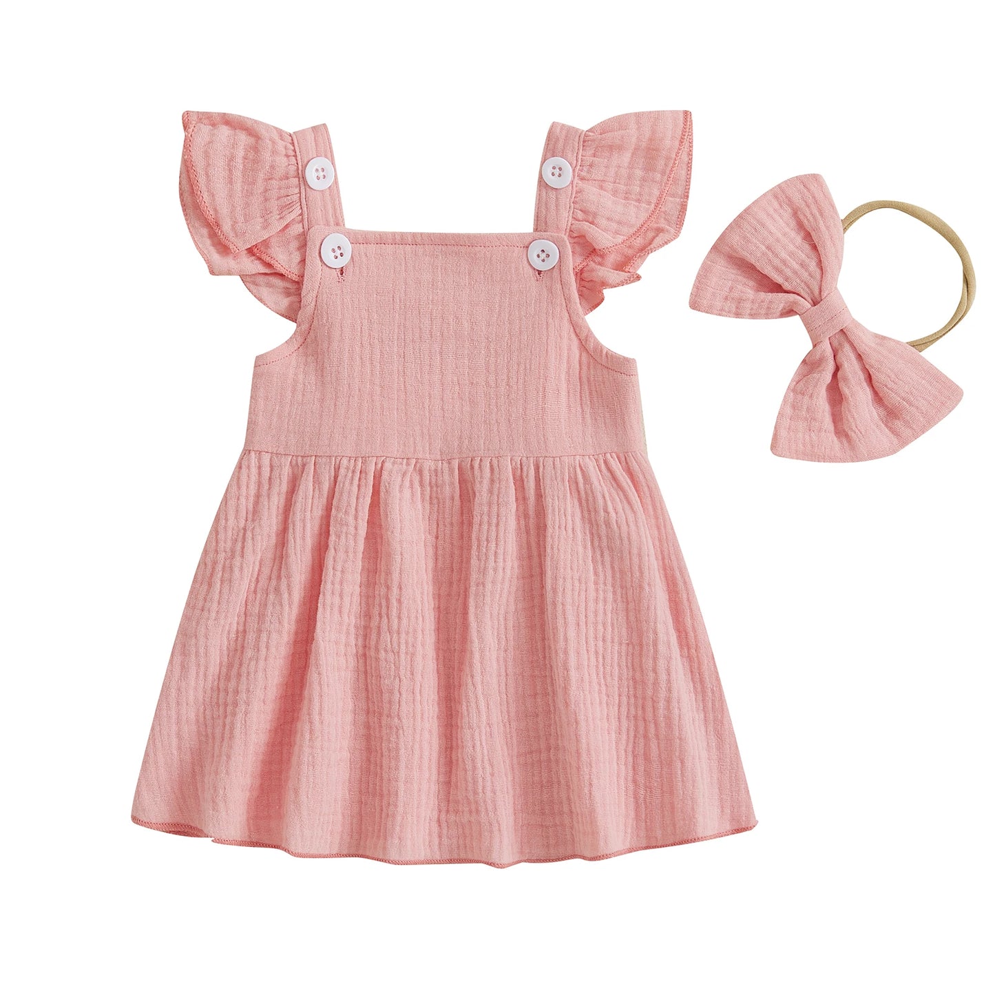 Toddler Girl Summer A Line Dress Solid Color Flutter Sleeves Square