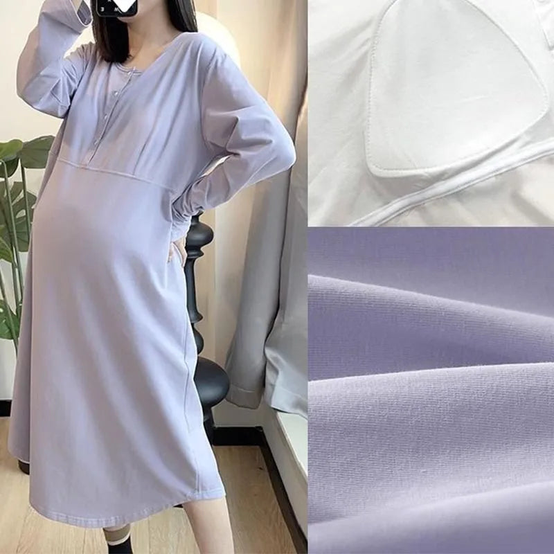 Maternity Clothes Breastfeeding Nightgowns Nursing Sleepwear Loose Fitting Breast Feeding
