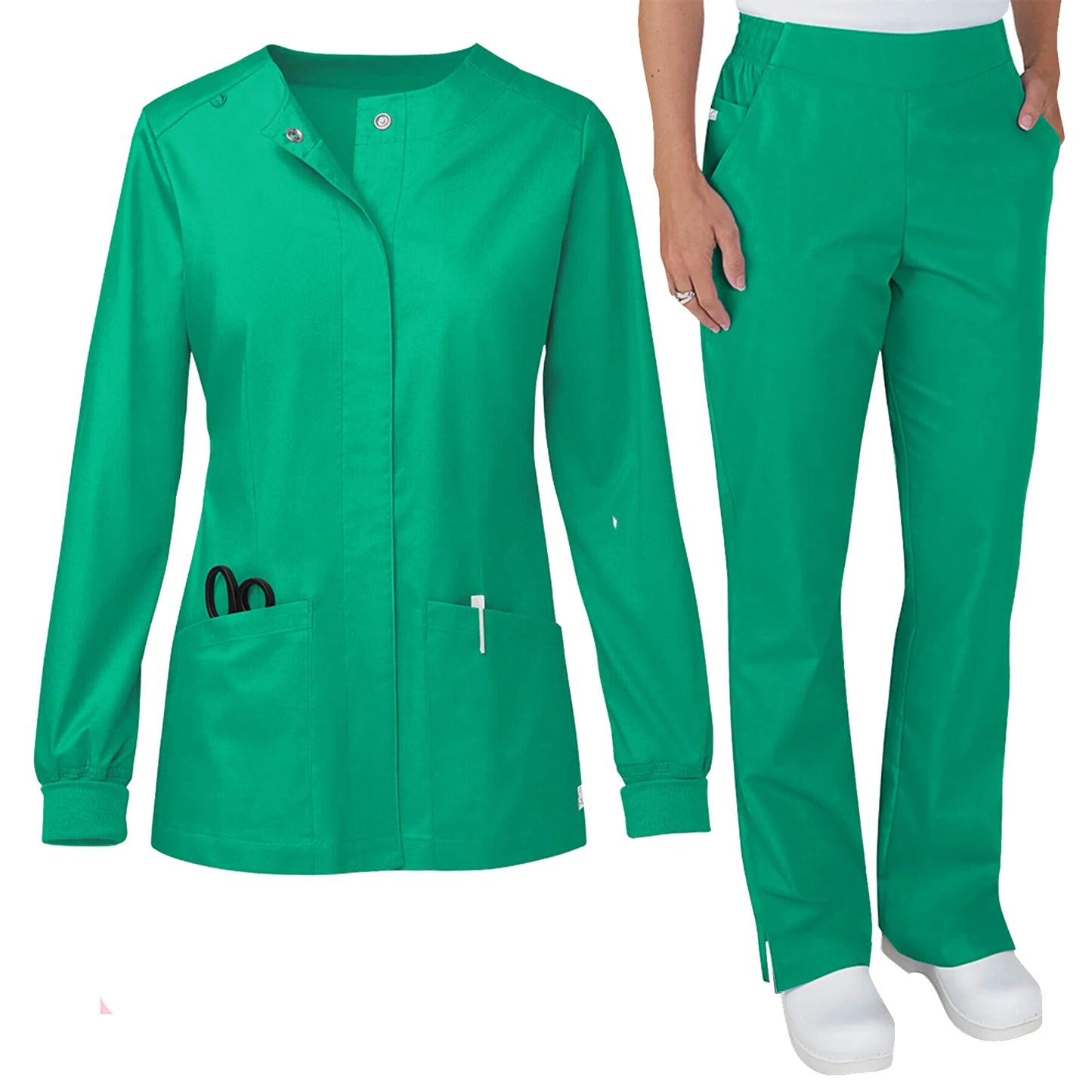Fabri Nurse Scrub Set Stand Collar Long Sleeve Button Front