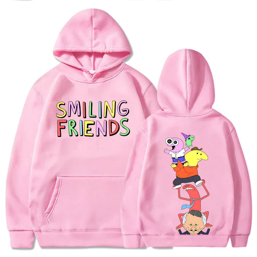 Christmas Anime Smiling Friends Print Hoodies Sweatshirts Winter Hooded Pullovers Men