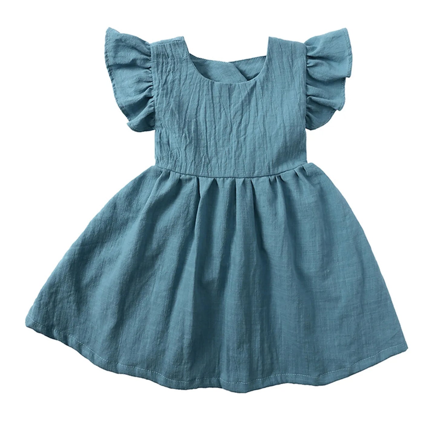 Kid Girls Sleeeveless Ruffles Sleeve Denim Dress Toddler Baby Kids