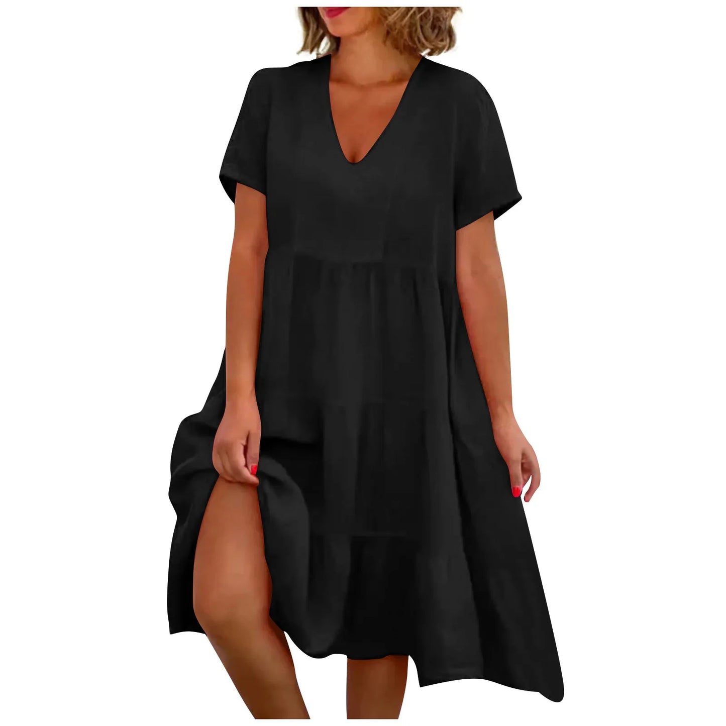 Summer European and American Plus Size Women's Skirts Loose Casual Short Sleeve Belted Elegant Large Size Dress