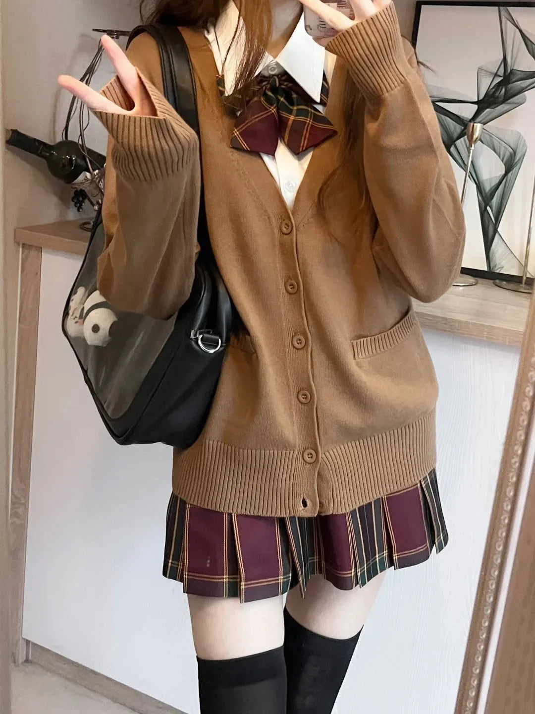 Japanese Fashion V Neck Knit Cardigan Women JK Uniform Style