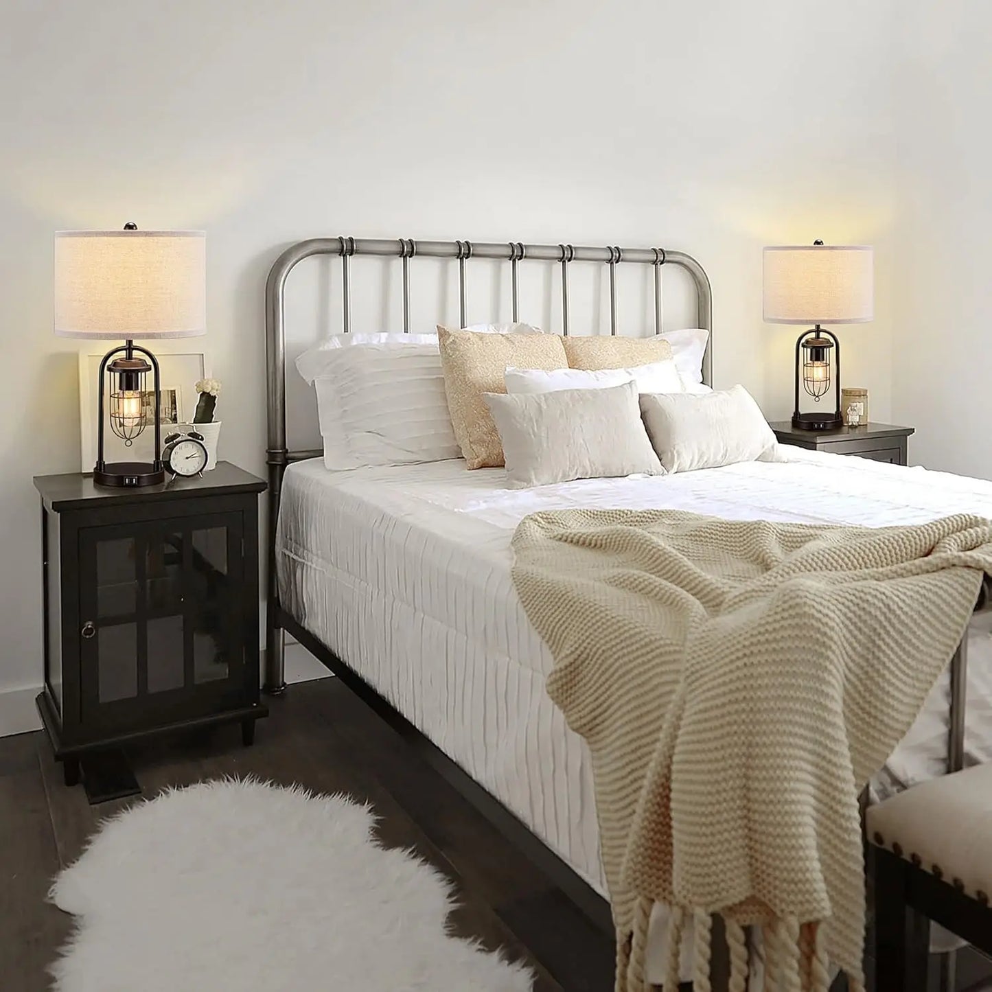 Set Of 2 Contemporary USB Table Lamps With Night Light