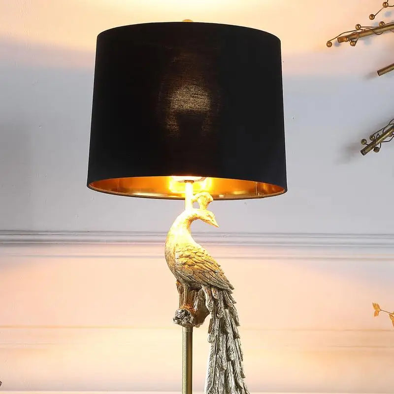 Peacock Elegant Table Lamp on Pedestal Polyresin Design