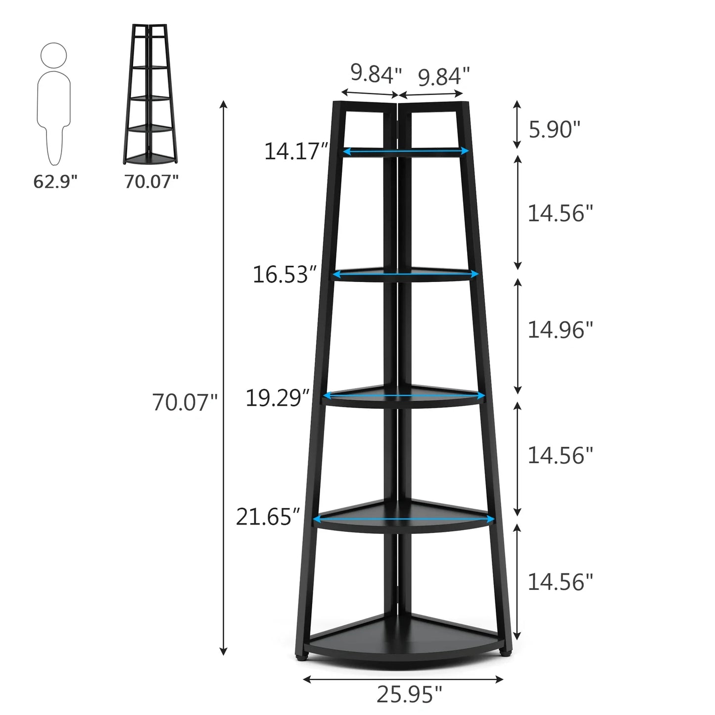 Tribesigns 70 inch Tall Corner Shelf, 5 Tier Modern Corner Bookshelf