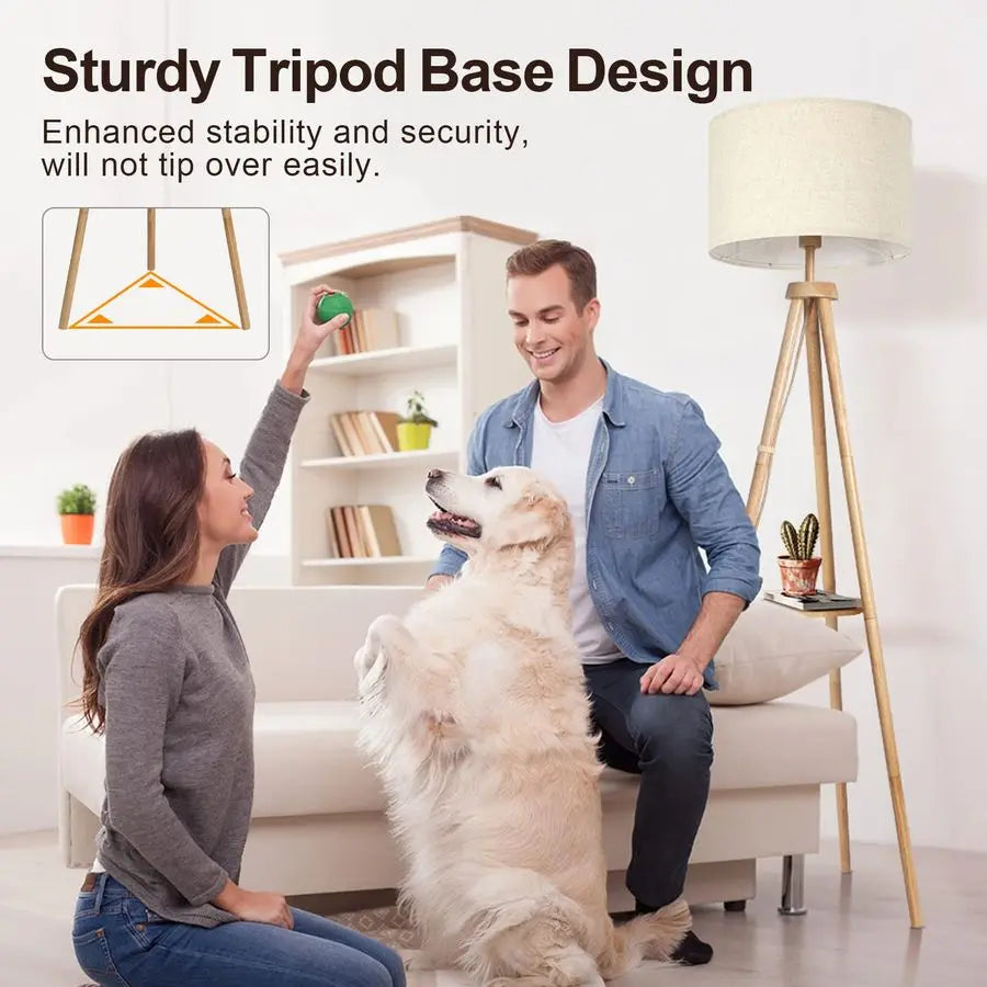 Wood Tripod Floor Lamp With Shelves Mid-Century Remote Control