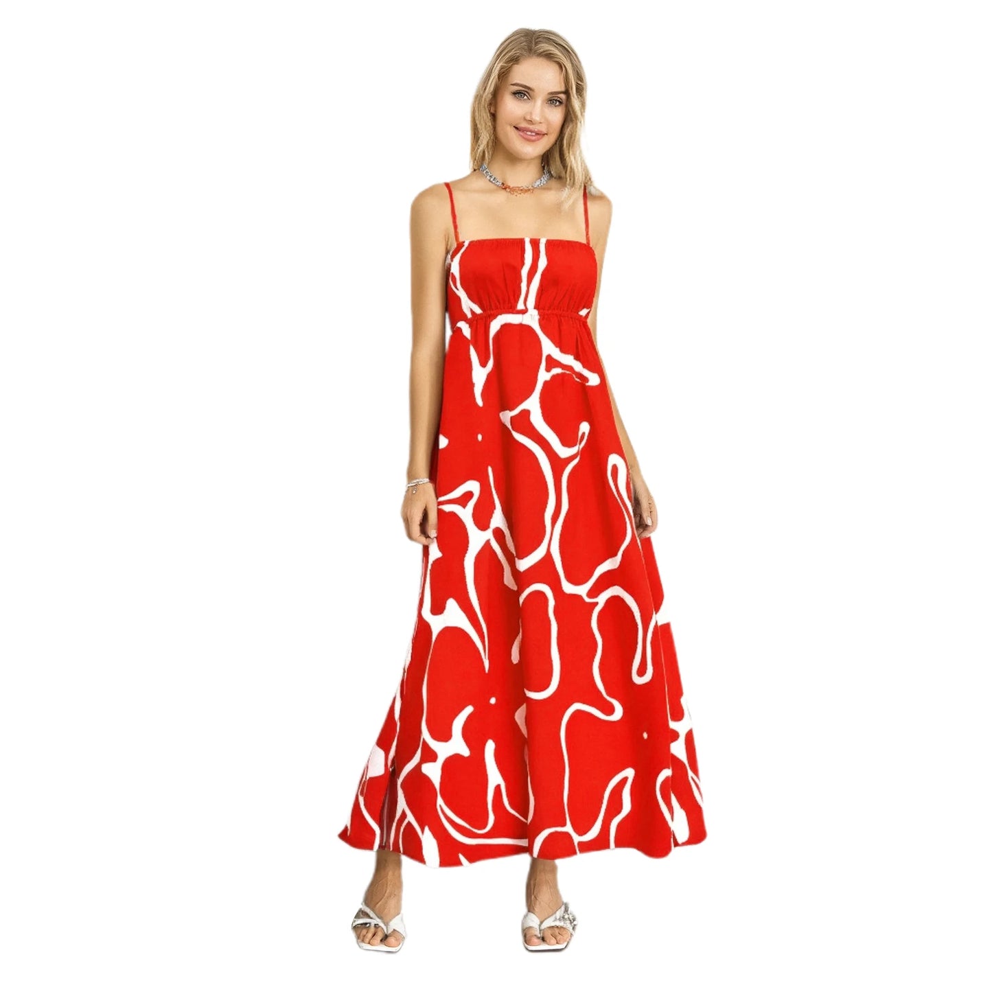 Elegant Floral Print Sleeveless Maxi Dress with Adjustable Spaghetti Straps