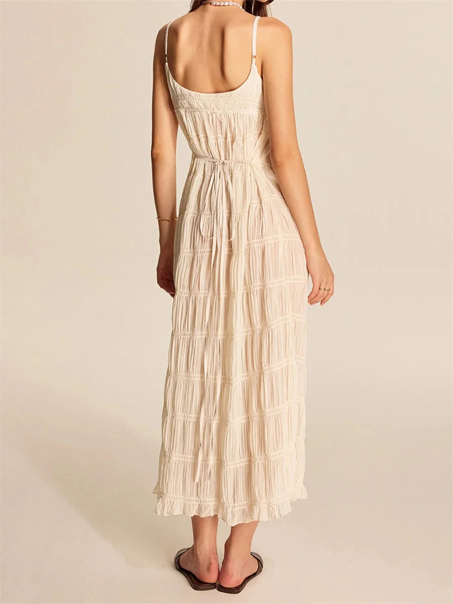 Elegant Floral Print Maxi Dress with Ruffle Hem and Adjustable Spaghetti Straps