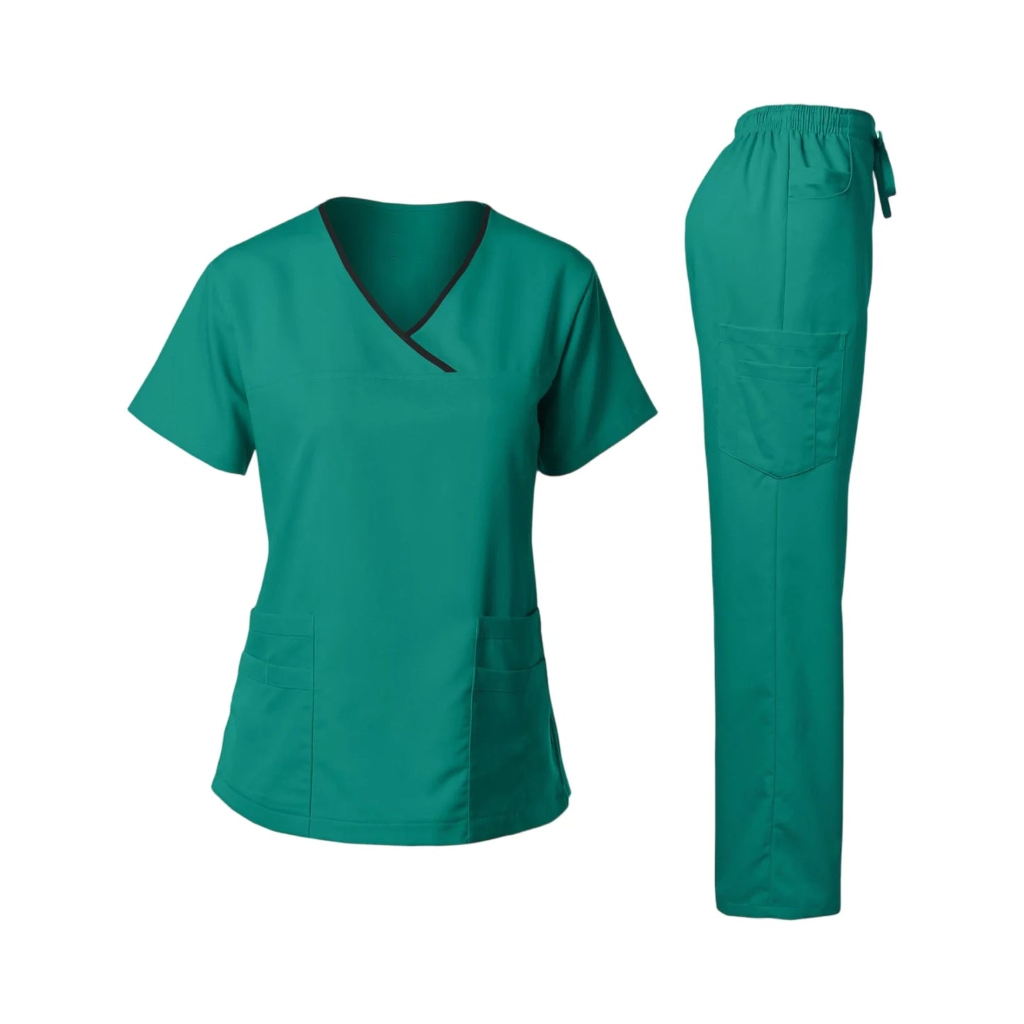 Nurse Scrub Set V Neck Short Sleeve Medical Uniform Pockets