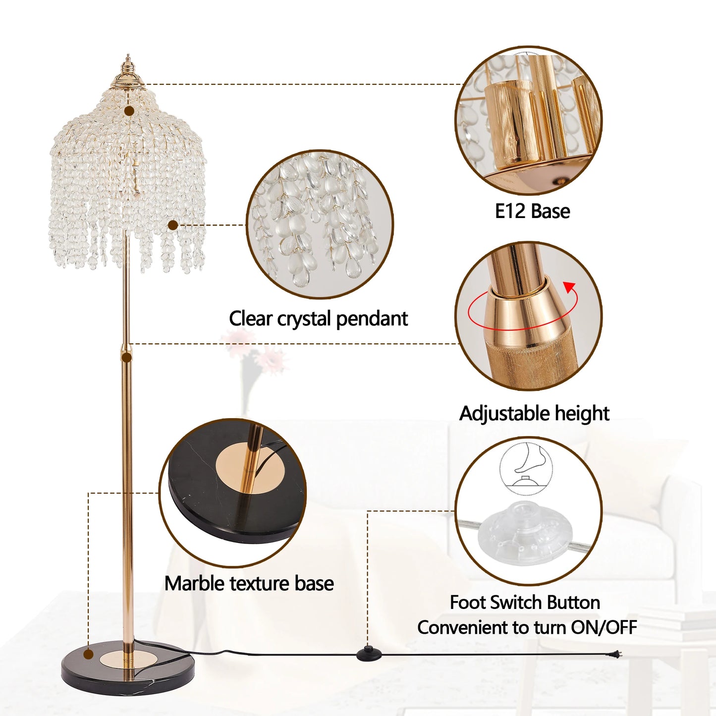 L011009 Crystal Pendant Floor Lamp American Retro Style