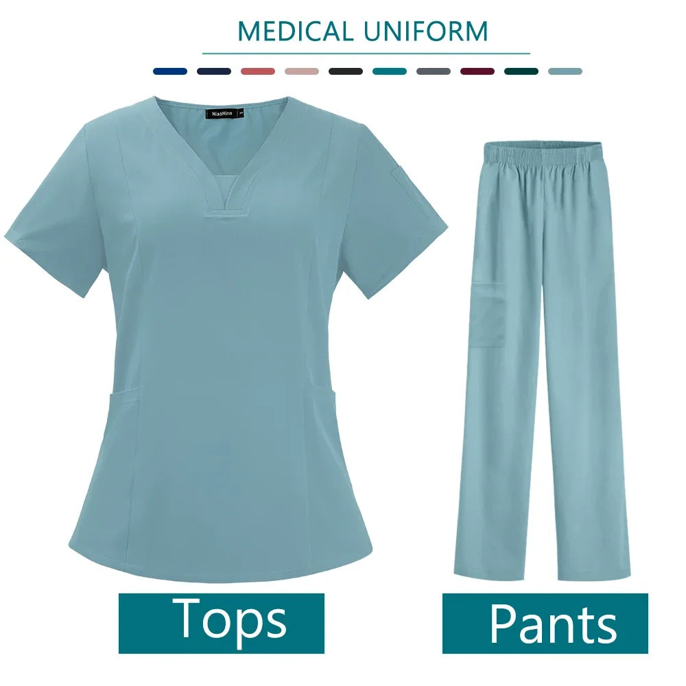 Women Medical Scrub Set Twill Polyester Spandex Nurse Uniform