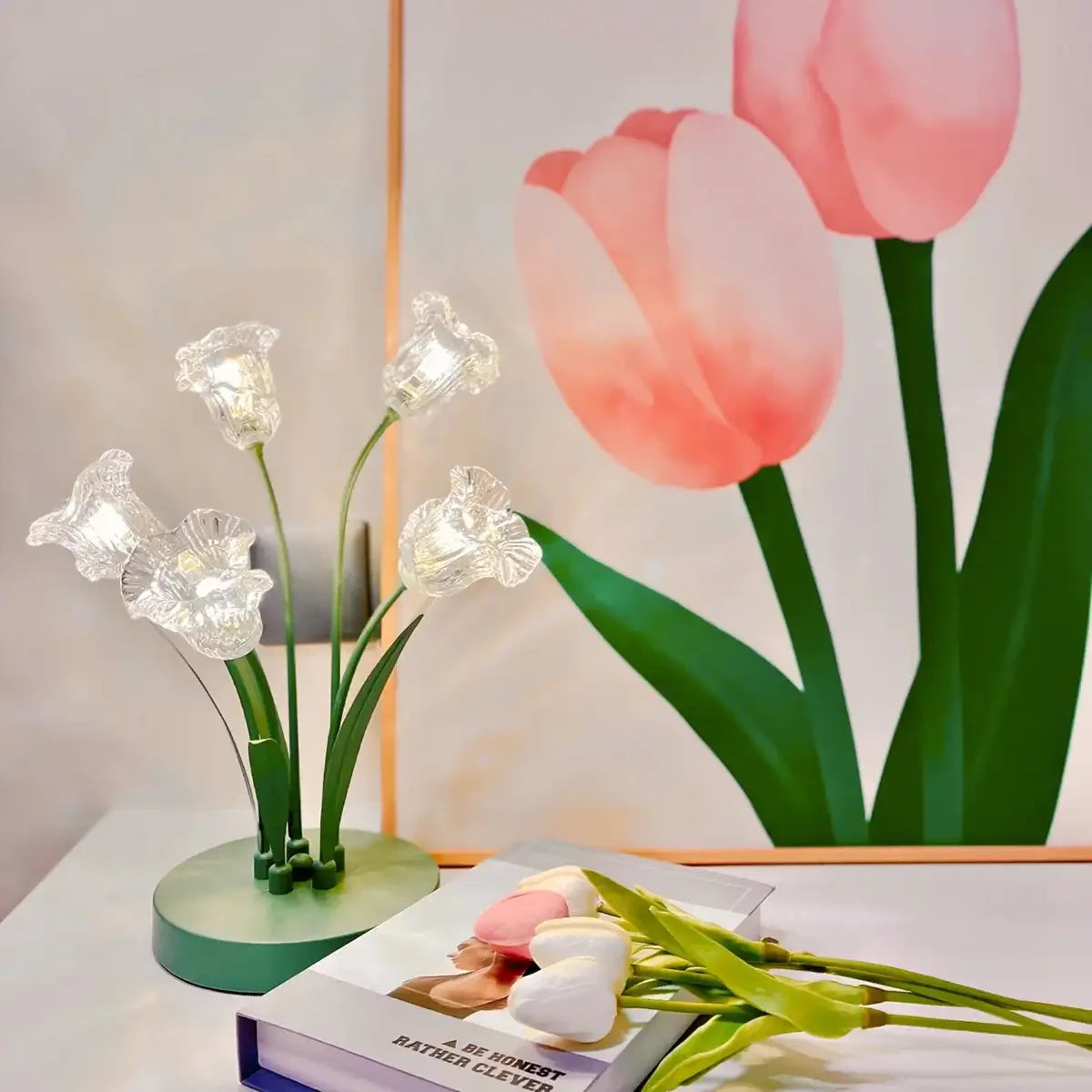 Bell Orchid Table Lamp Night Light With LED Bulbs Accent