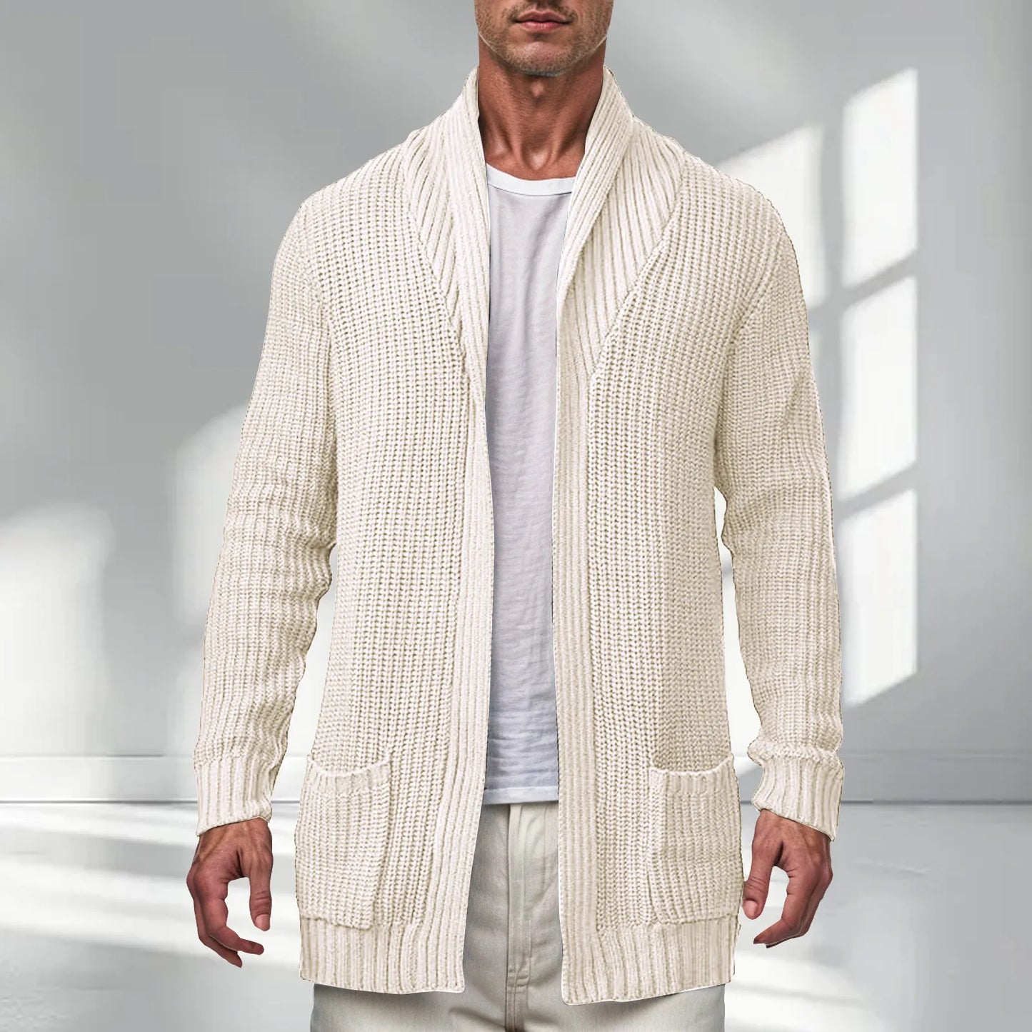 Men's Hooded Cardigan Sweater Coat With Turtleneck