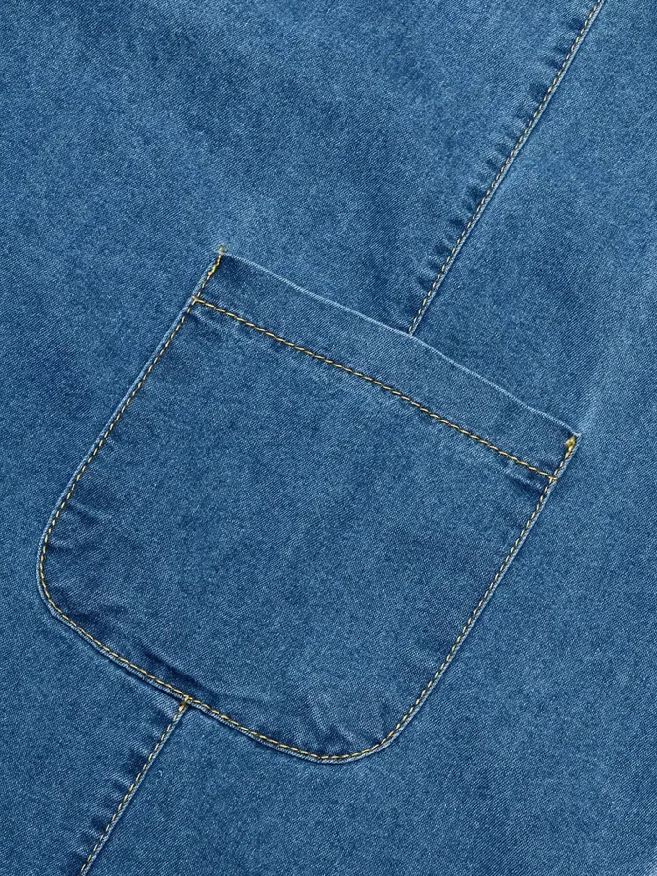 Women's Fashionable Casual V-Neck Short Sleeved Denim Dress with Pockets,