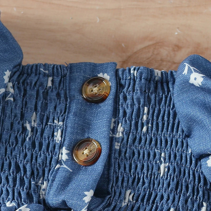 Girls Summer Floral Print Off Shoulder A-line Dress with Short Puff Sleeves -