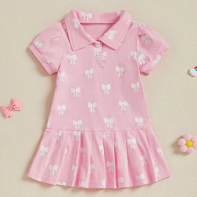 Cute Baby Girl Dress with Short Sleeves and Lapel Collar Adorable Butterfly Print