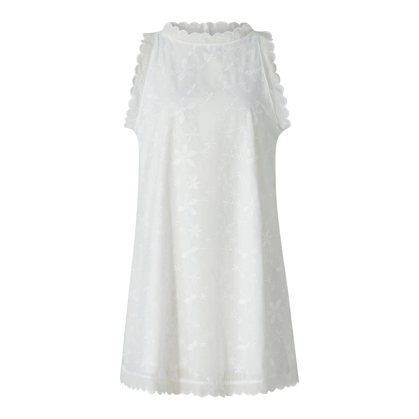 Women Summer Casual Short Dress Flower Lace Crew Neck Sleeveless