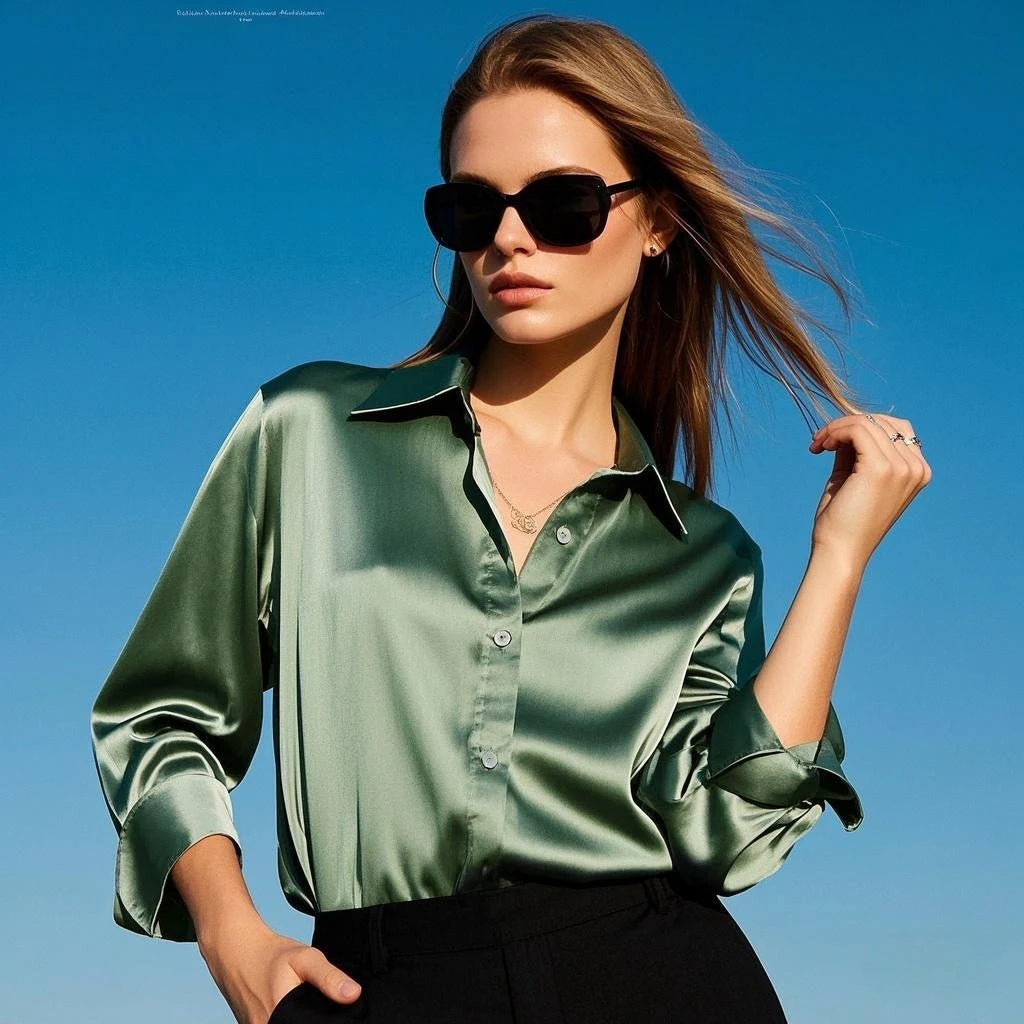 Korean Office Lady Satin Blouse Shirt For Women Casual Chic