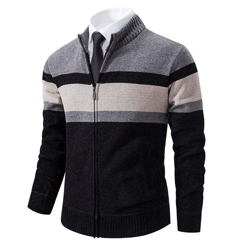 Mens Thickened Fleece Cardigan Hoodie With Zipper Mandarin Collar