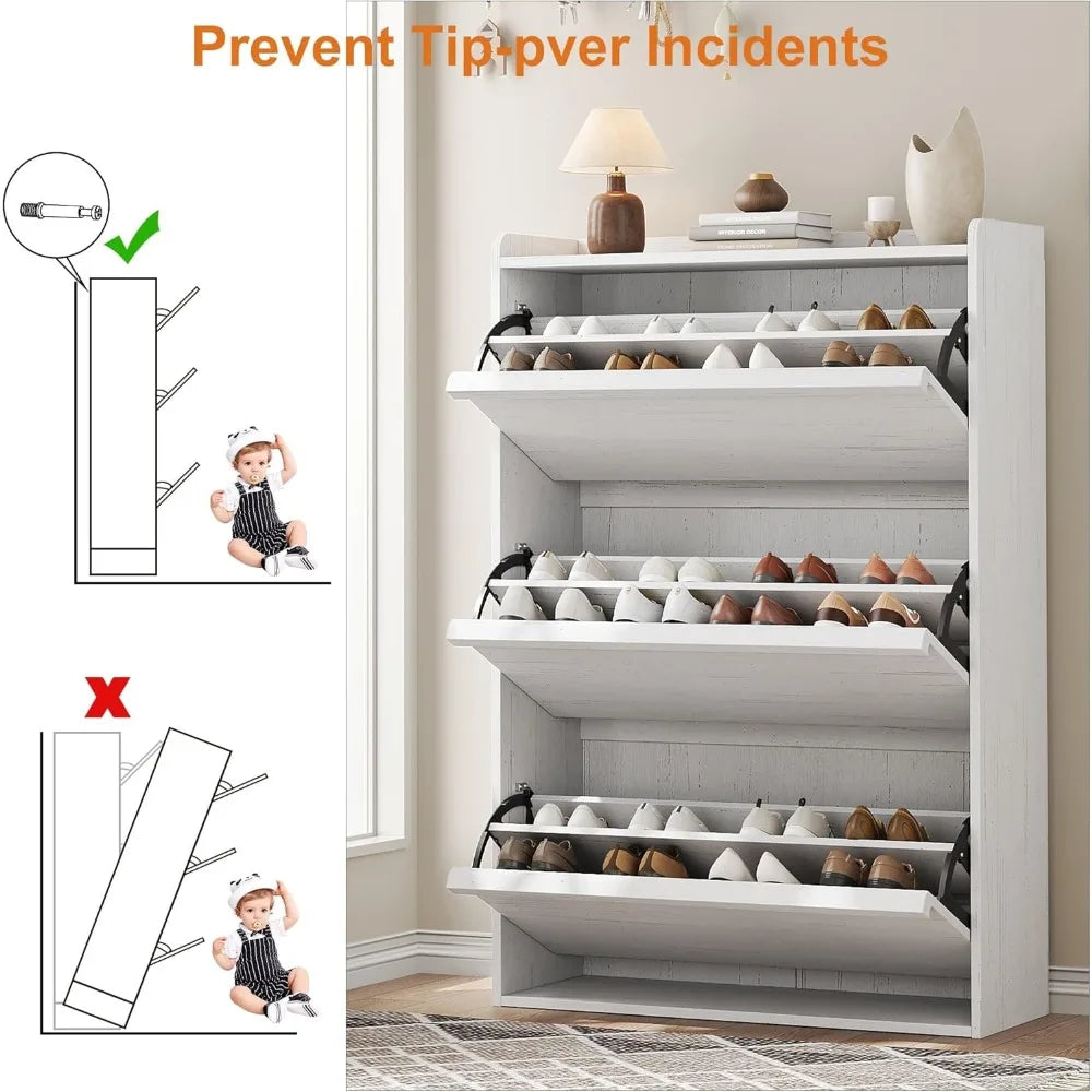 Shoe Cabinet with 3 Flip Drawers,