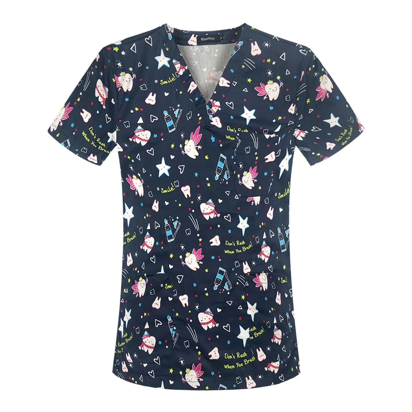 Fashion Print Dentist Nurse Uniform Scrub Tops Beauty Scrub Clothes Cartoon Nurse Medical Uniforms