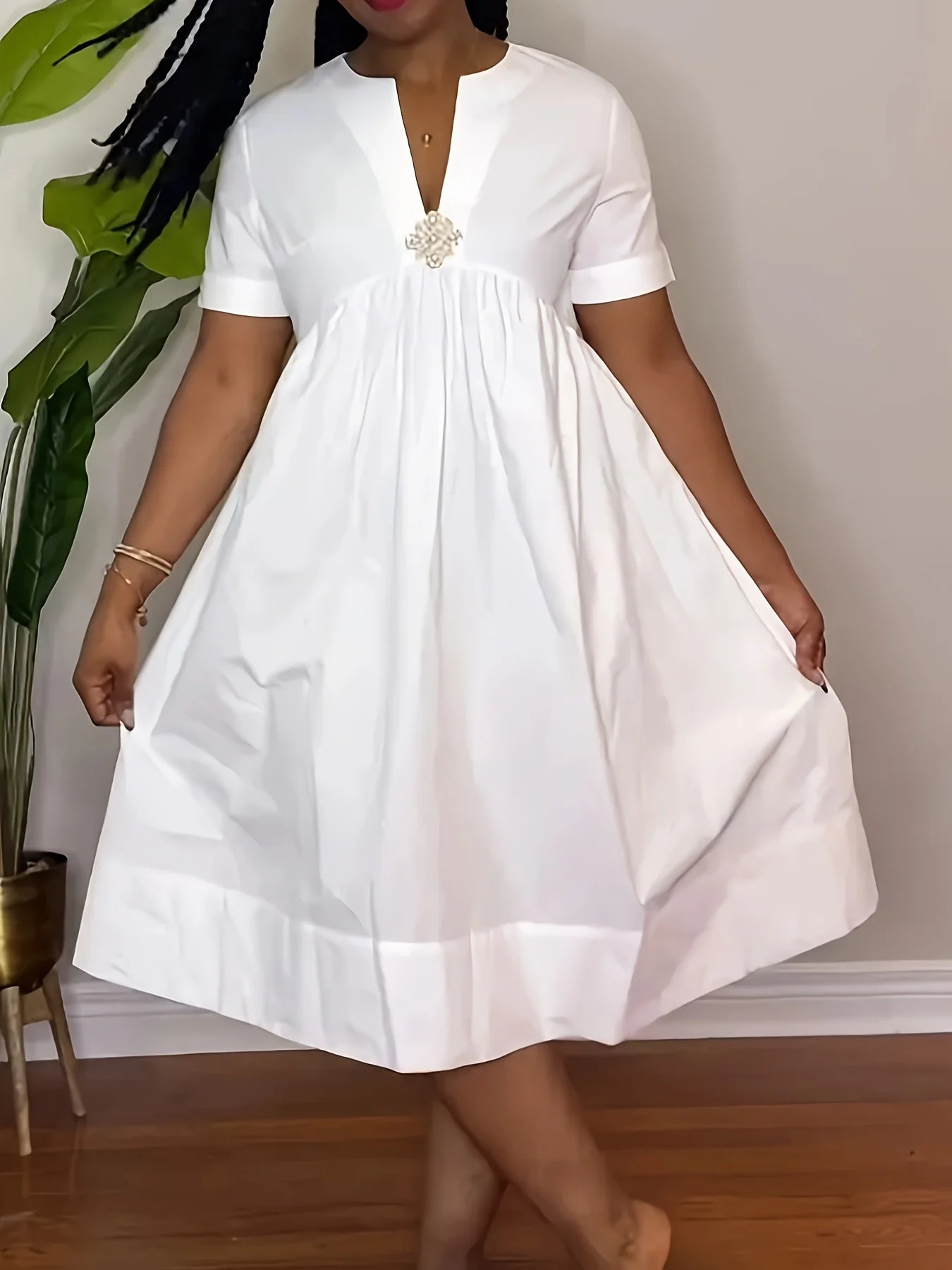 Casual Short Sleeve V Neck A Line Shirt Dress Polyester