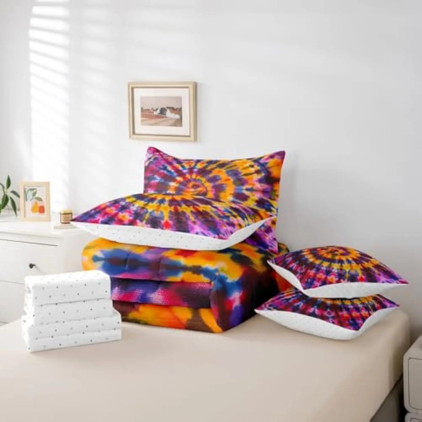 Watercolor Tie Dye Comforter Set Modern Art Bedding Set 7 Pcs