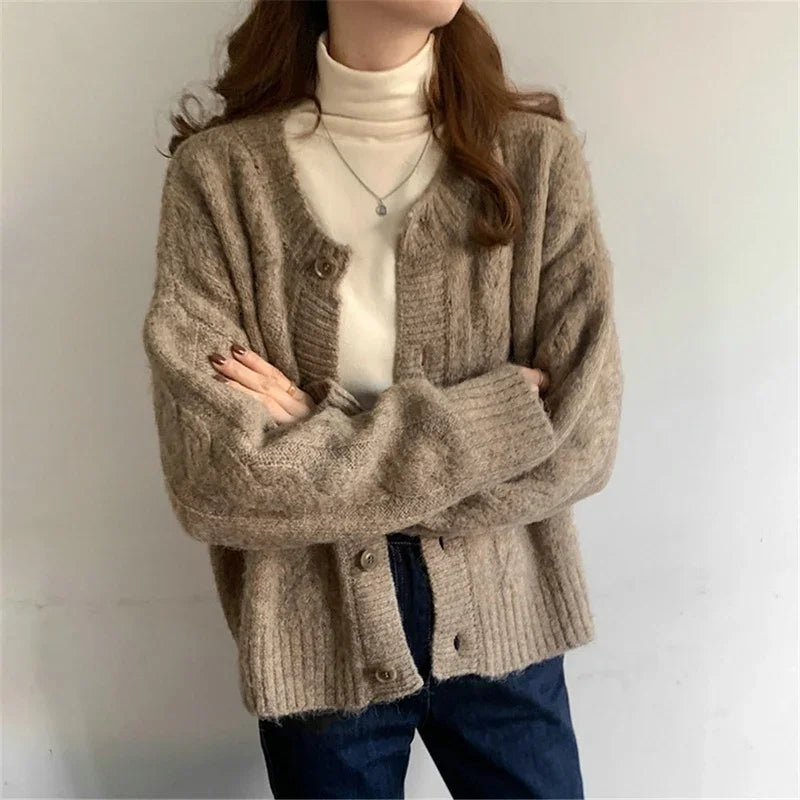 Korean Style Button Knit Cardigan Womens Knitted Jacket