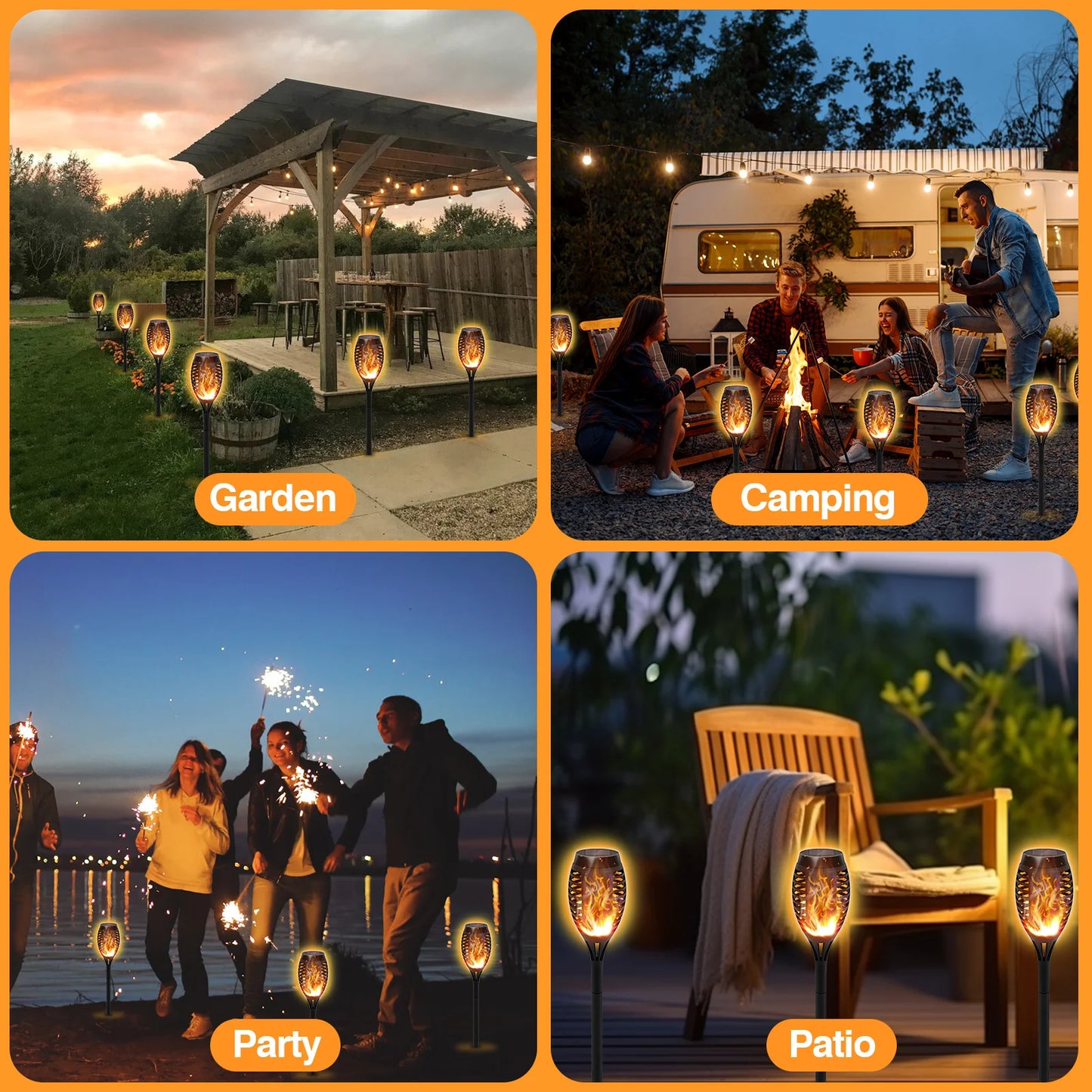 6Pack Solar Lights Outdoor Powered LED Flickering Flame Light Waterproof Orange for Garden Decor