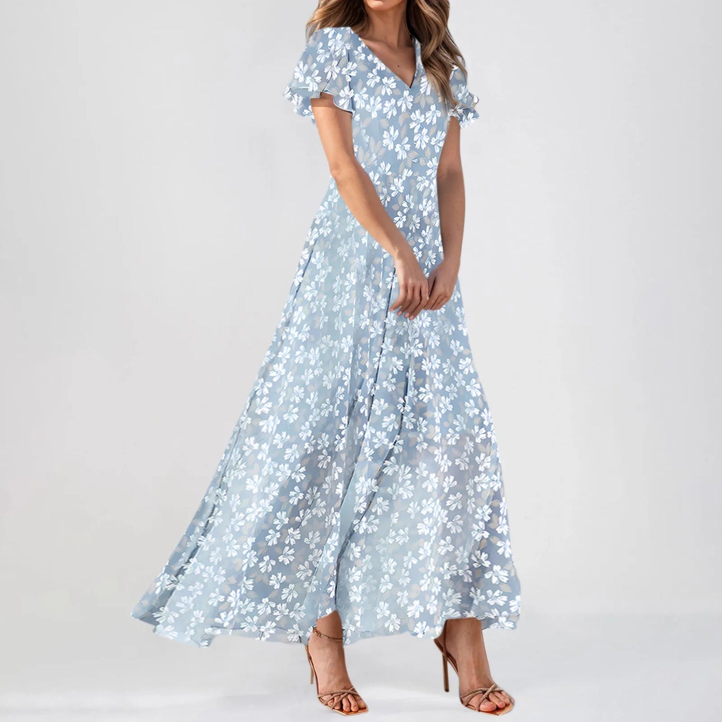 2025 Summer Dresses For Women Casual Short Sleeve Maxi Dresses Cute Floral Maxi Dress