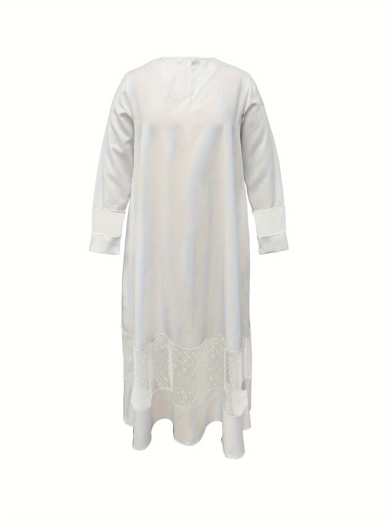 Casual and Elegant Solid Color Mesh Patchwork O-neck Straight Tube Dress