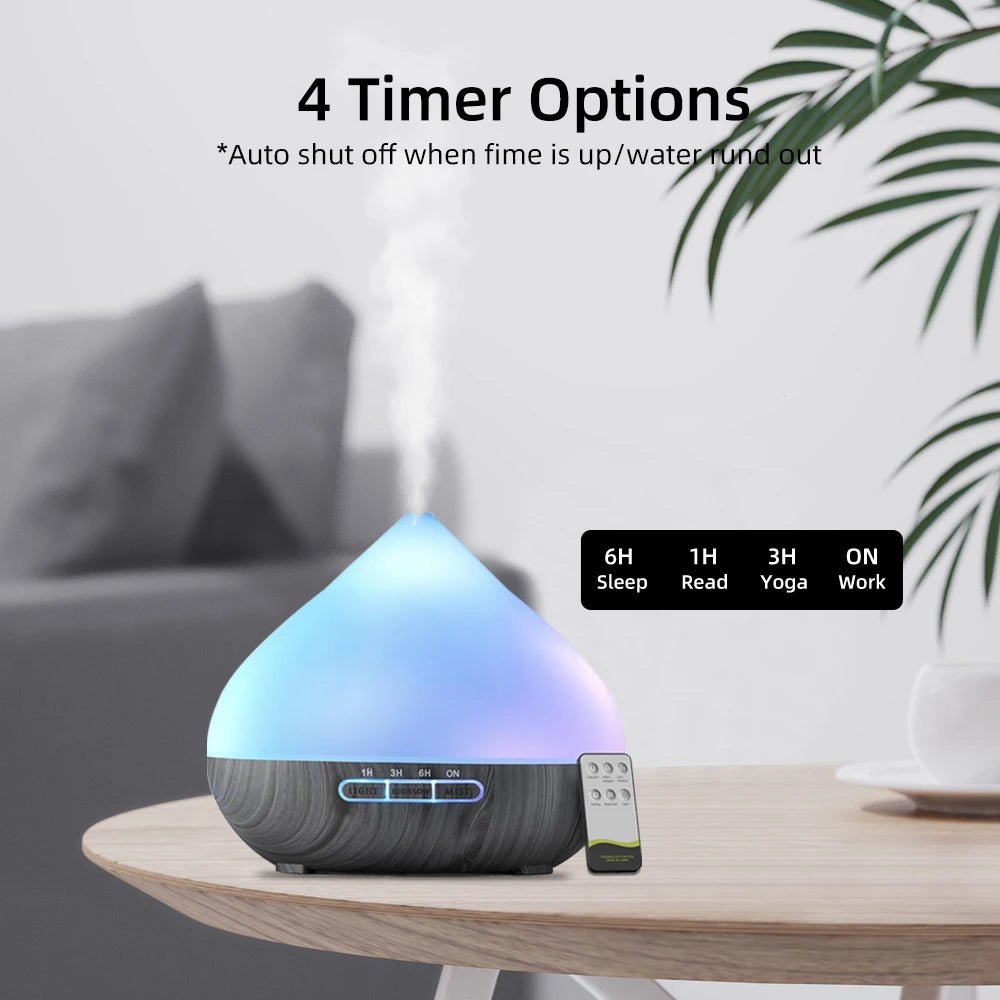 500ml Aroma Diffuser with Remote Control and Timer Cool Mist Humidifier for Large Room 6 Oil Set