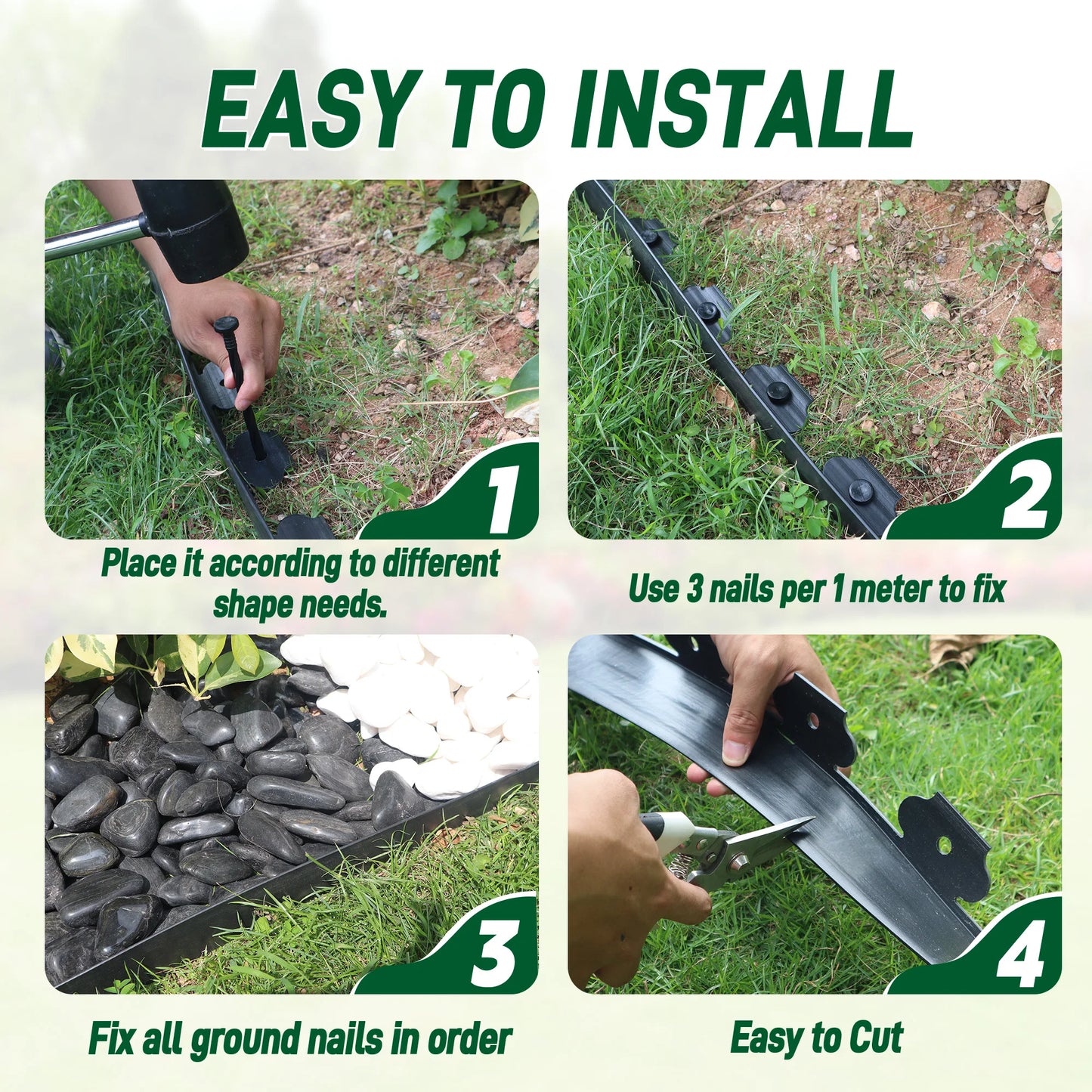 33FT Landscape Edging Kit, Garden Edging Coil Comes with 30 Pcs Spikes, No Dig Lawn Border Design