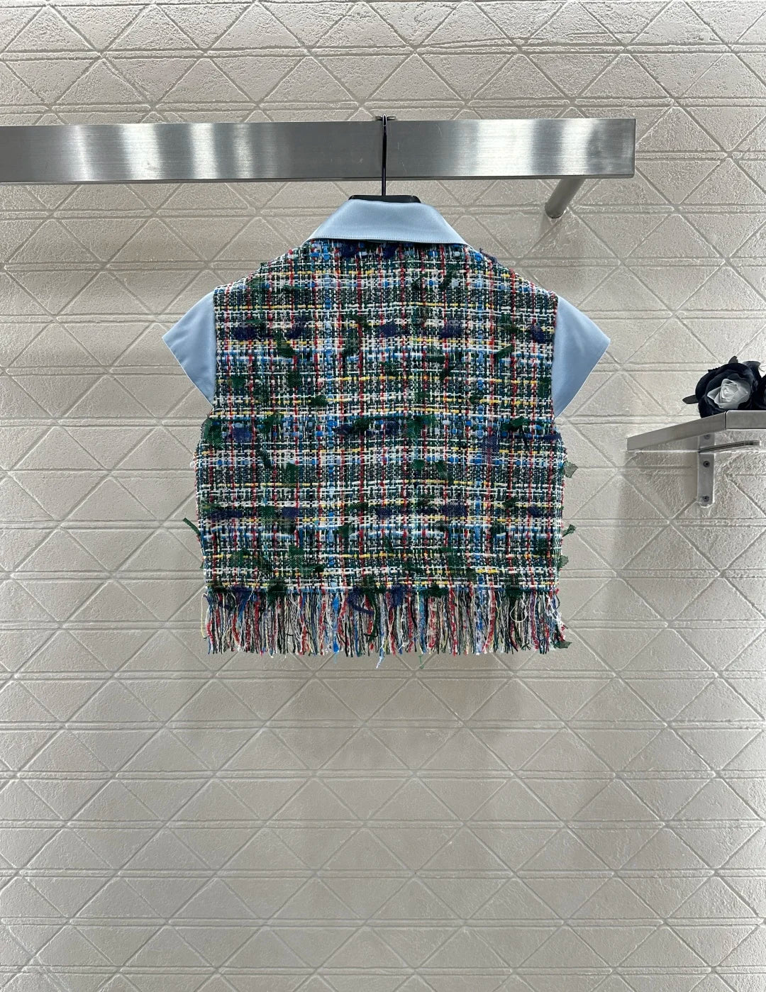 Chiffon Blouse Collared Patch Short Sleeve Top Woven