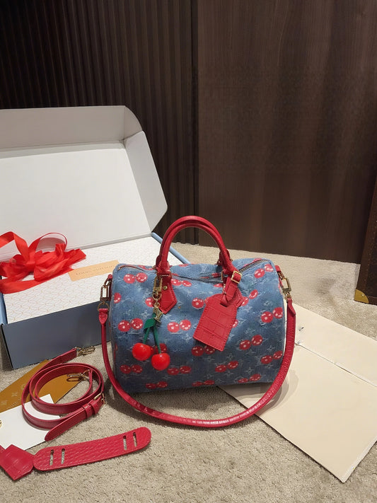 Cherry Pillow Handheld Crossbody Denim Shoulder Bag