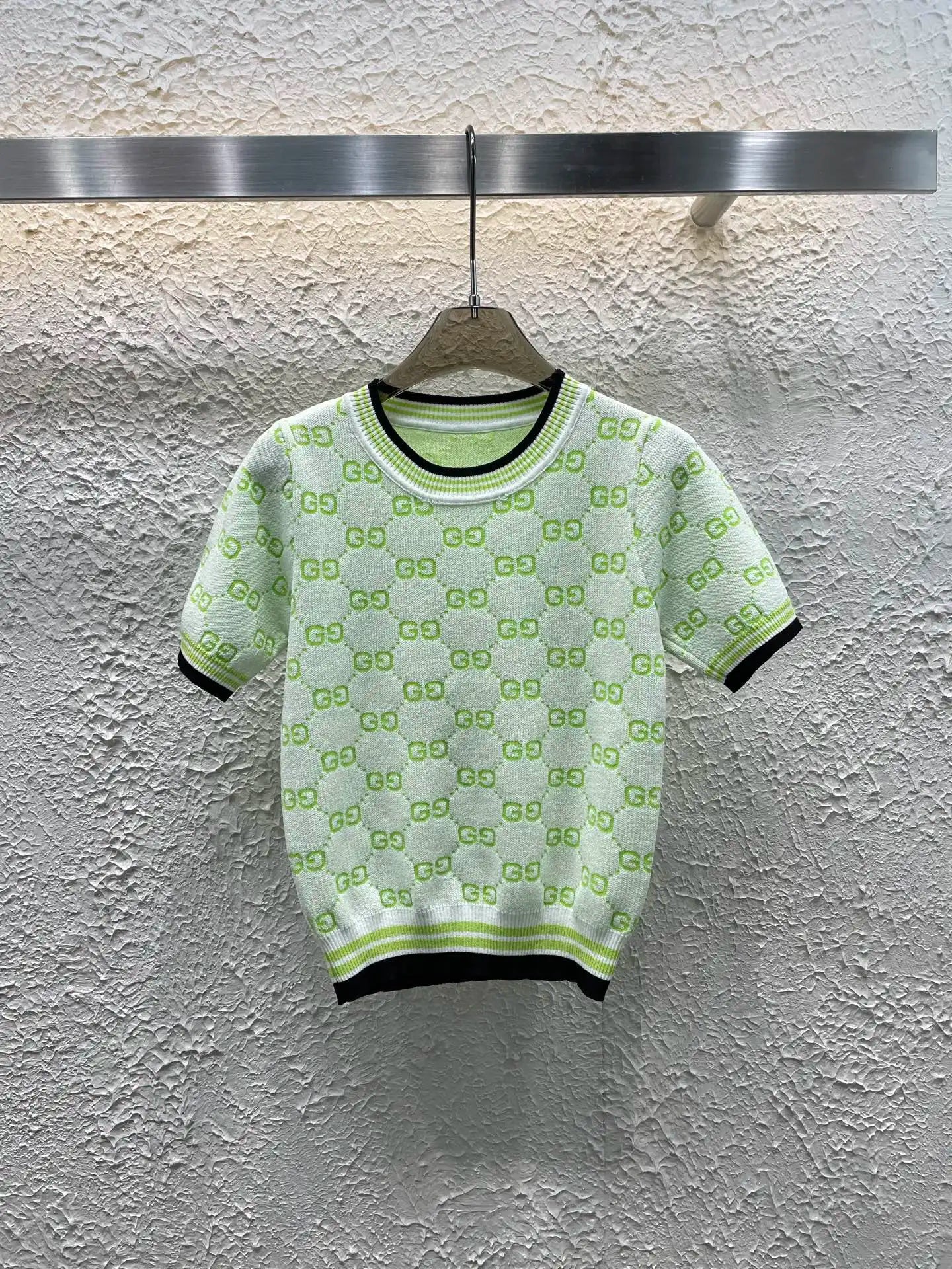 2025 burst knitted short sleeve women's spring and summer letter jacquard