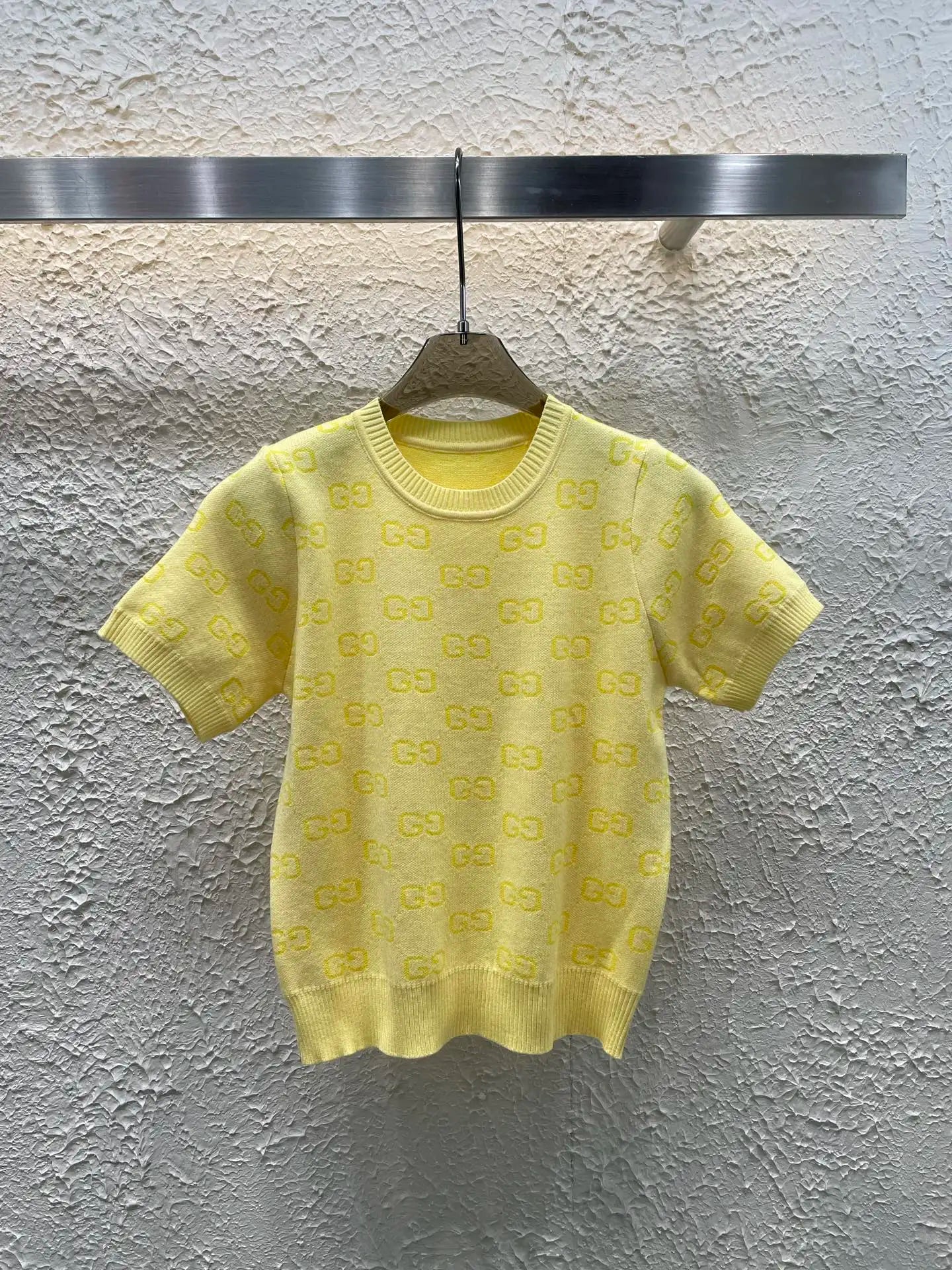 2025 burst knitted short sleeve women's spring and summer letter jacquard