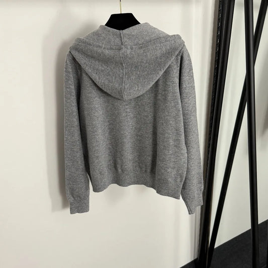 25 early autumn new women's versatile temperament knitted pullover hooded loose hoodie