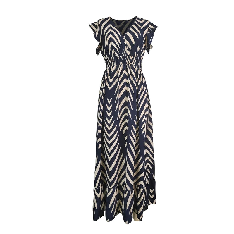 Casual Midi Skirt Women's Dress Elegant Arrow Stripe Print Tighten Slim Waist